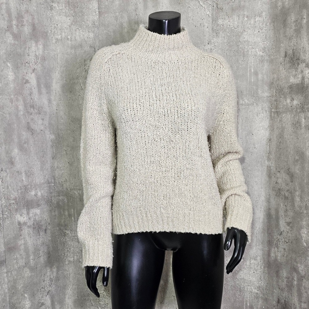 Vince Textured Saddle Sleeve Turtleneck Wool Sweater‎ Oatmeal Womens Small